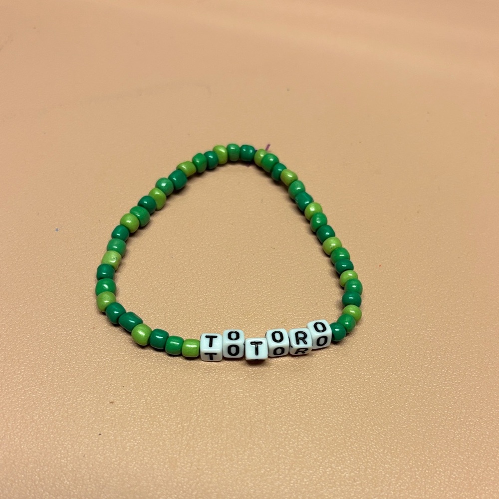 Green Beaded Bracelet with Totoro Letters